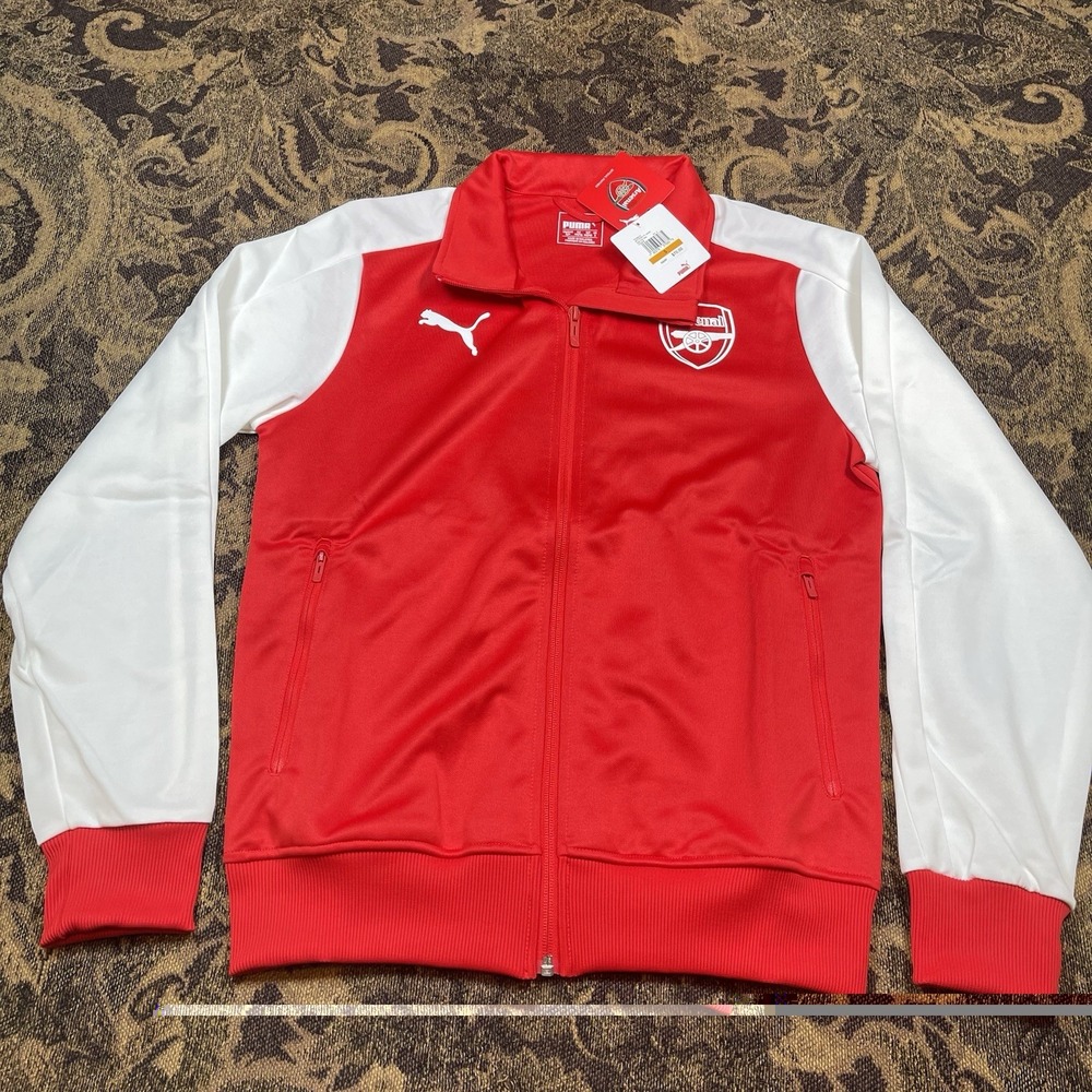 PUMA ARSENAL Soccer T7 ANTHEM JACKET 2017 RED/WHITE Mens Size Small New - Picture 1 of 8